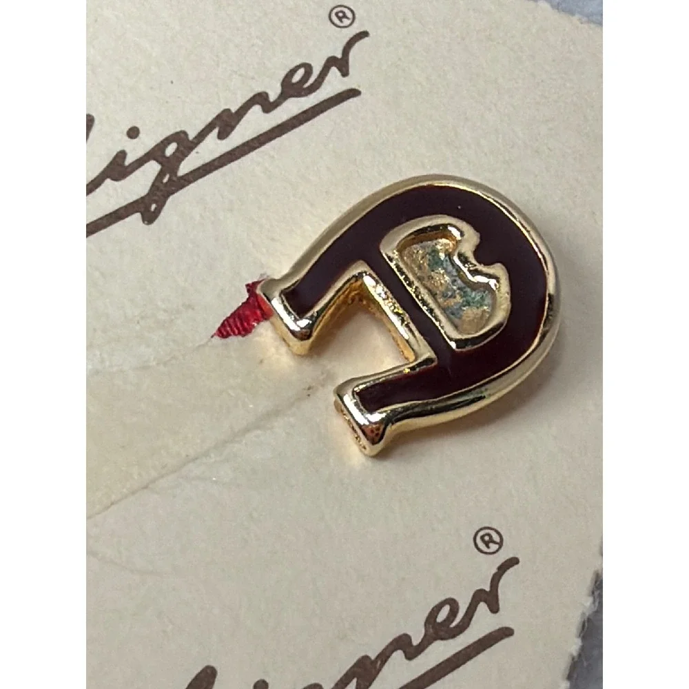 VTG 70s NOS Etienne Aigner Lapel Pin Womens Gold Burgundy Enamel Logo Stick Pin